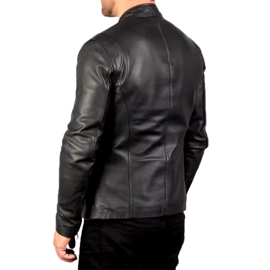 Iconic Black Leather Jacket with Quilted Inner Lining and Zipper Cuffs